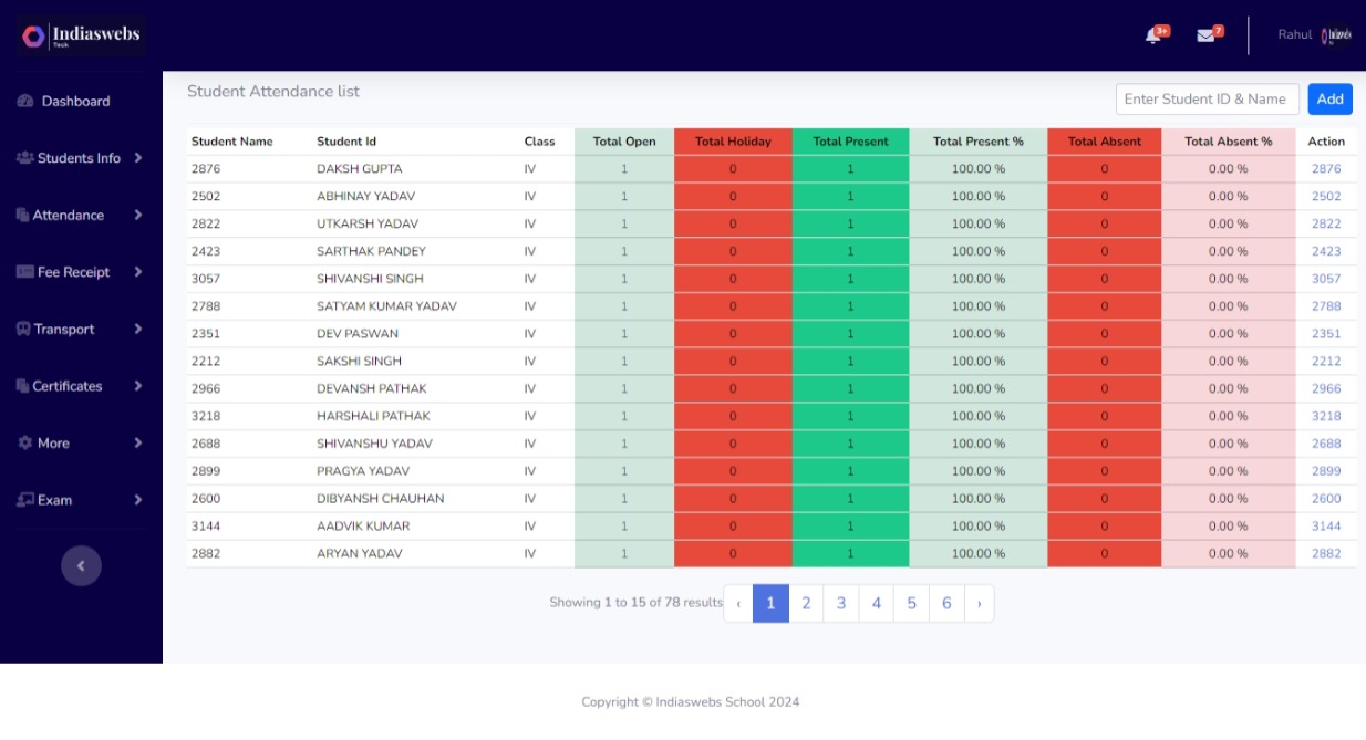 Detailed view of attendance management features for students and staff.