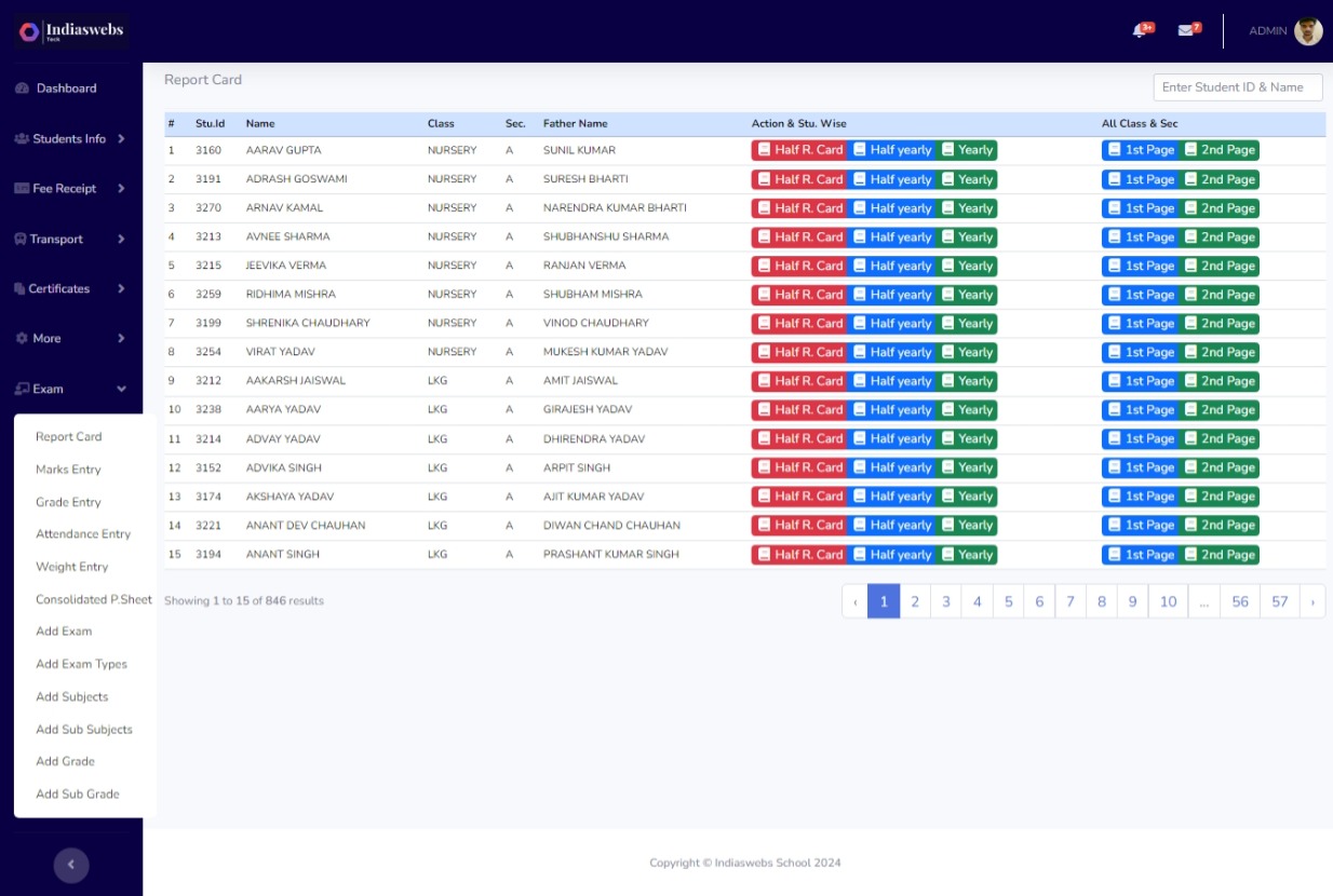 Exam and report card management with easy-to-use interface.